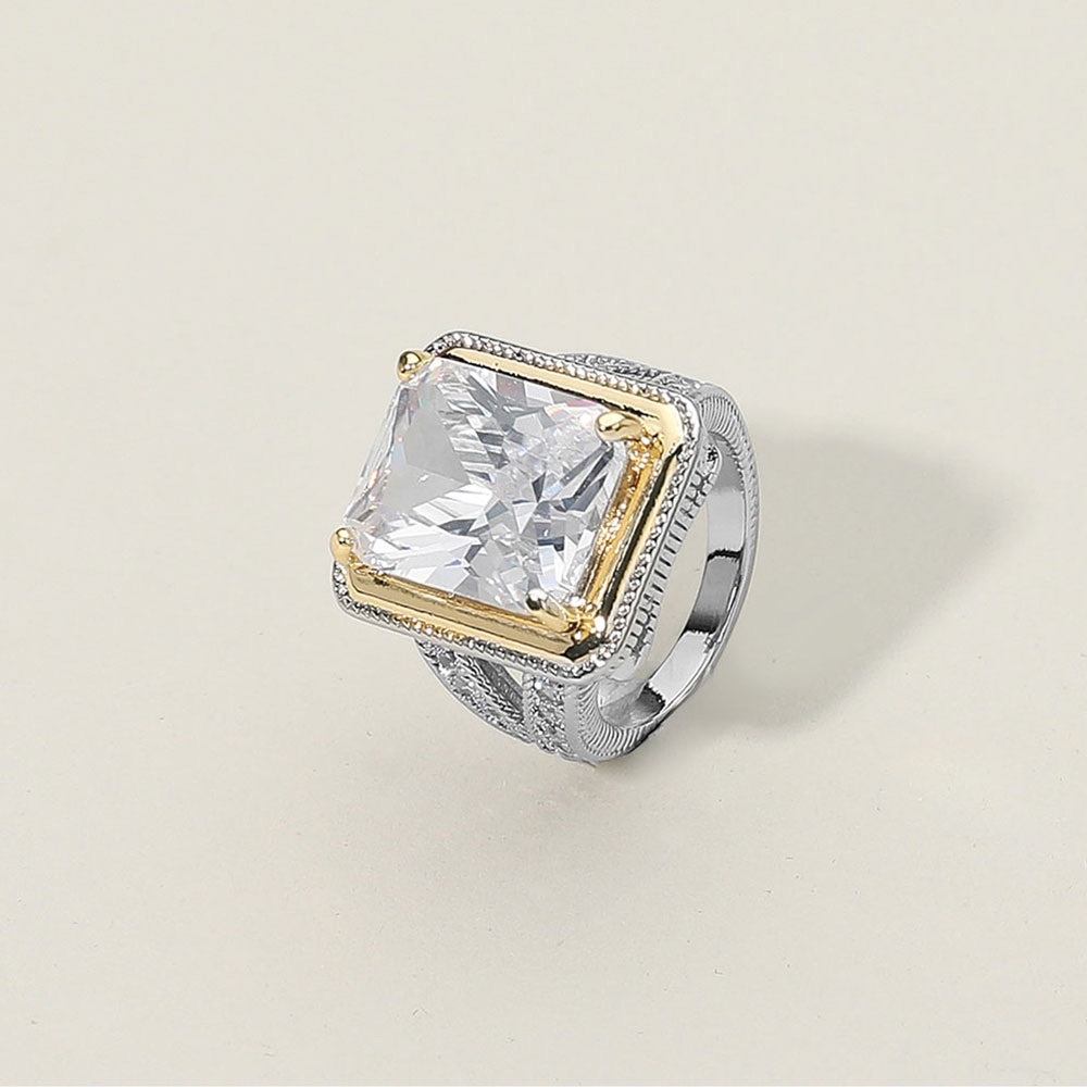 Statement Ring CZ Center Gold and Silver Women's Ring - Picture 2 of 3
